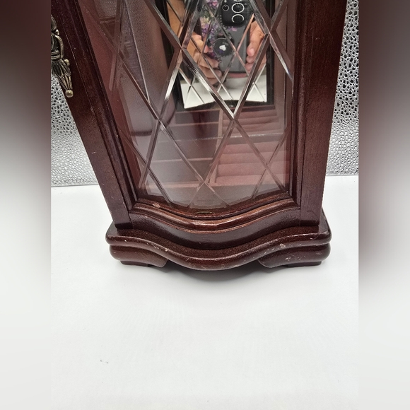 Vintage Wal-Mart Wooden Glass Diamond Pattern Door Jewerly Cabinet Armoire Box - Picture 5 of 17